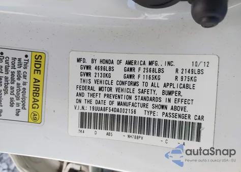 2013 Acura Tl 3.5 из США, поврежденный, VIN 19UUA8F54DA002156